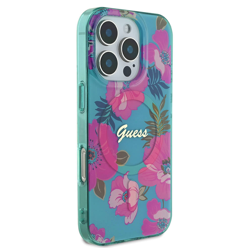 Guess iPhone 16 Pro Max Orjinal Lisanslı M-safe Şarj Özellikli Flower Tone On Tone Ring Kılıf