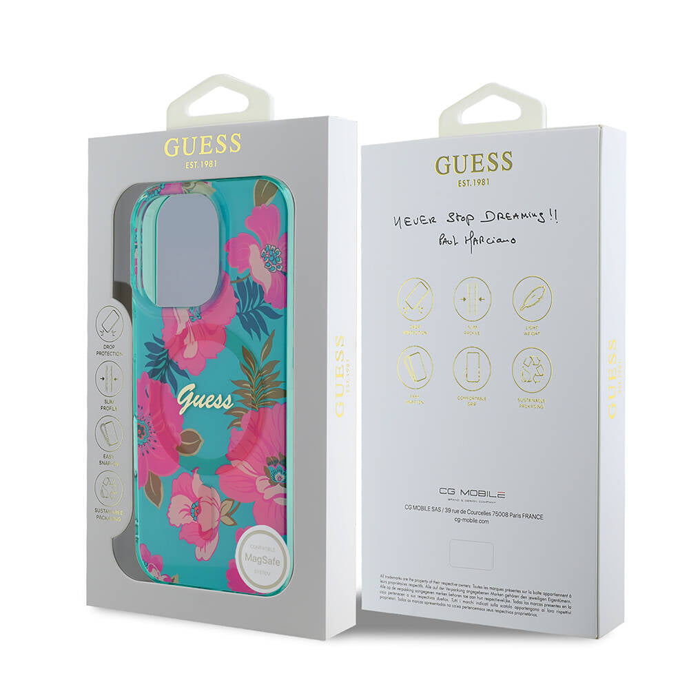Guess iPhone 16 Pro Max Orjinal Lisanslı M-safe Şarj Özellikli Flower Tone On Tone Ring Kılıf