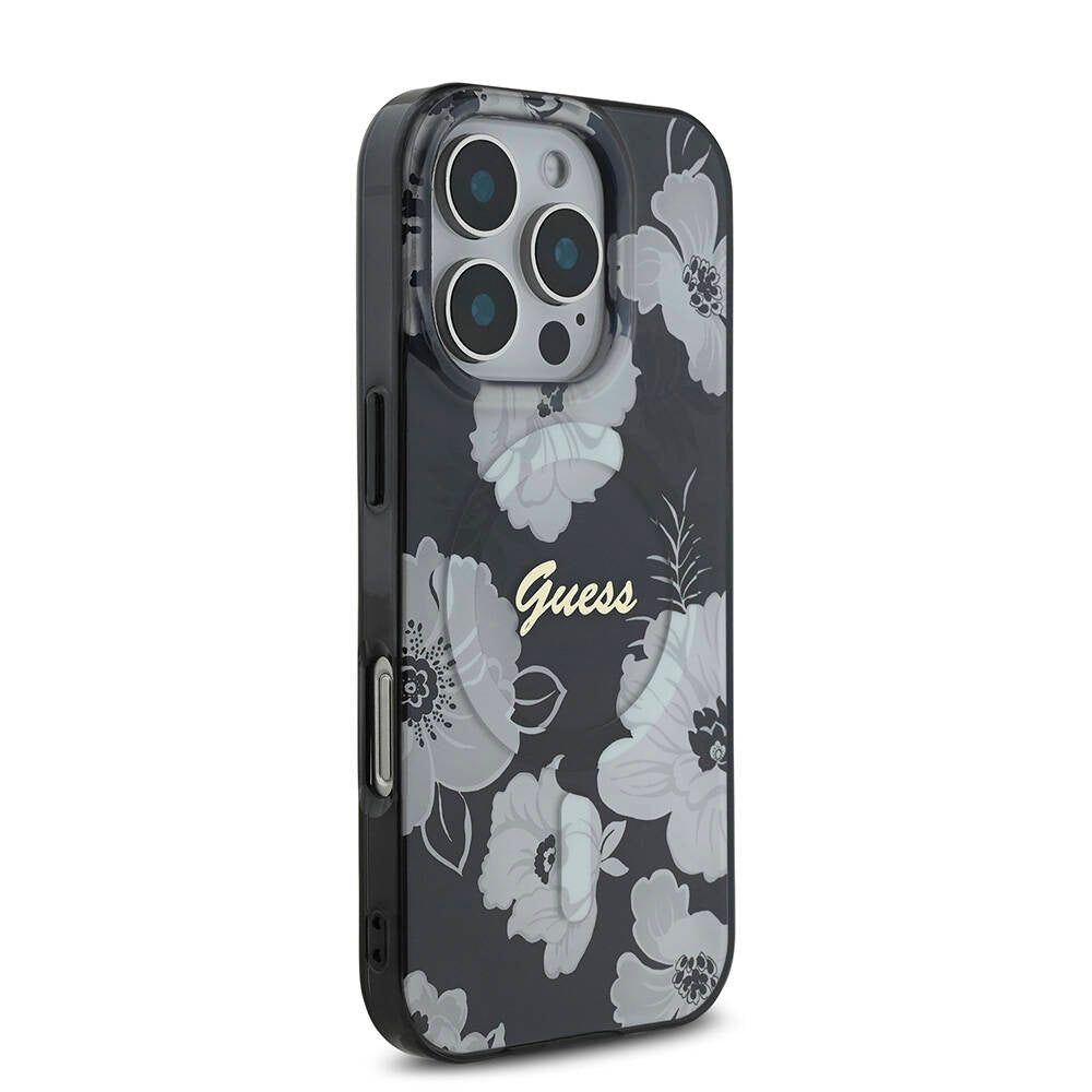 Guess iPhone 16 Pro Max Orjinal Lisanslı M-safe Şarj Özellikli Flower Tone On Tone Ring Kılıf