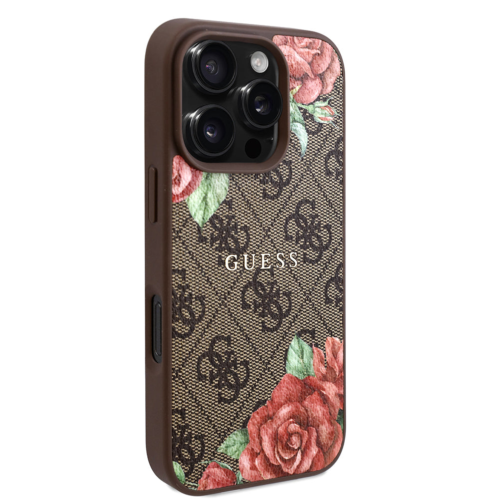 Guess iPhone 16 Pro Max Orjinal Lisanslı M-safe Şarj Özellikli Gül Baskılı 4G Desenli Yazı Logolu Kılıf