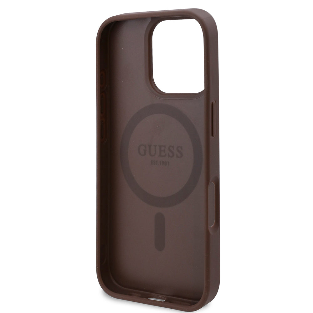 Guess iPhone 16 Pro Max Orjinal Lisanslı M-safe Şarj Özellikli Gül Baskılı 4G Desenli Yazı Logolu Kılıf