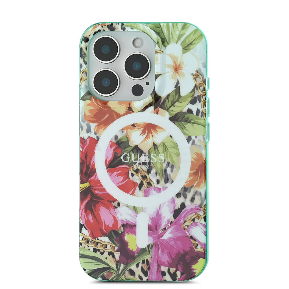 Guess iPhone 16 Pro Max Orjinal Lisanslı M-safe Şarj Özellikli IML Baskılı Jungle Ring Kılıf