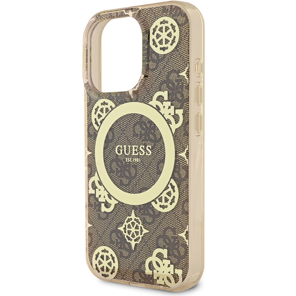 Guess iPhone 16 Pro Max Orjinal Lisanslı M-safe Şarj Özellikli IML Peony ve 4G Desenli Klasik Logolu Kılıf