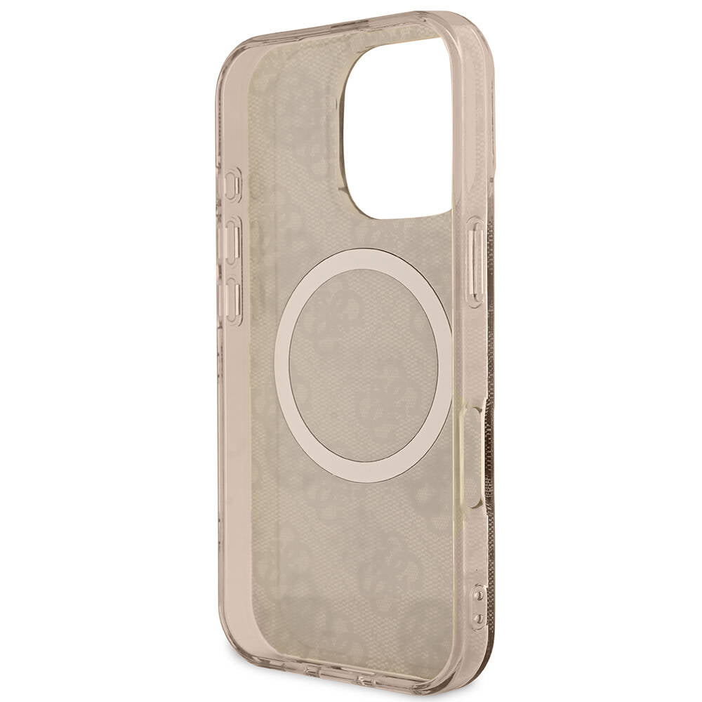 Guess iPhone 16 Pro Max Orjinal Lisanslı M-safe Şarj Özellikli IML Peony ve 4G Desenli Klasik Logolu Kılıf