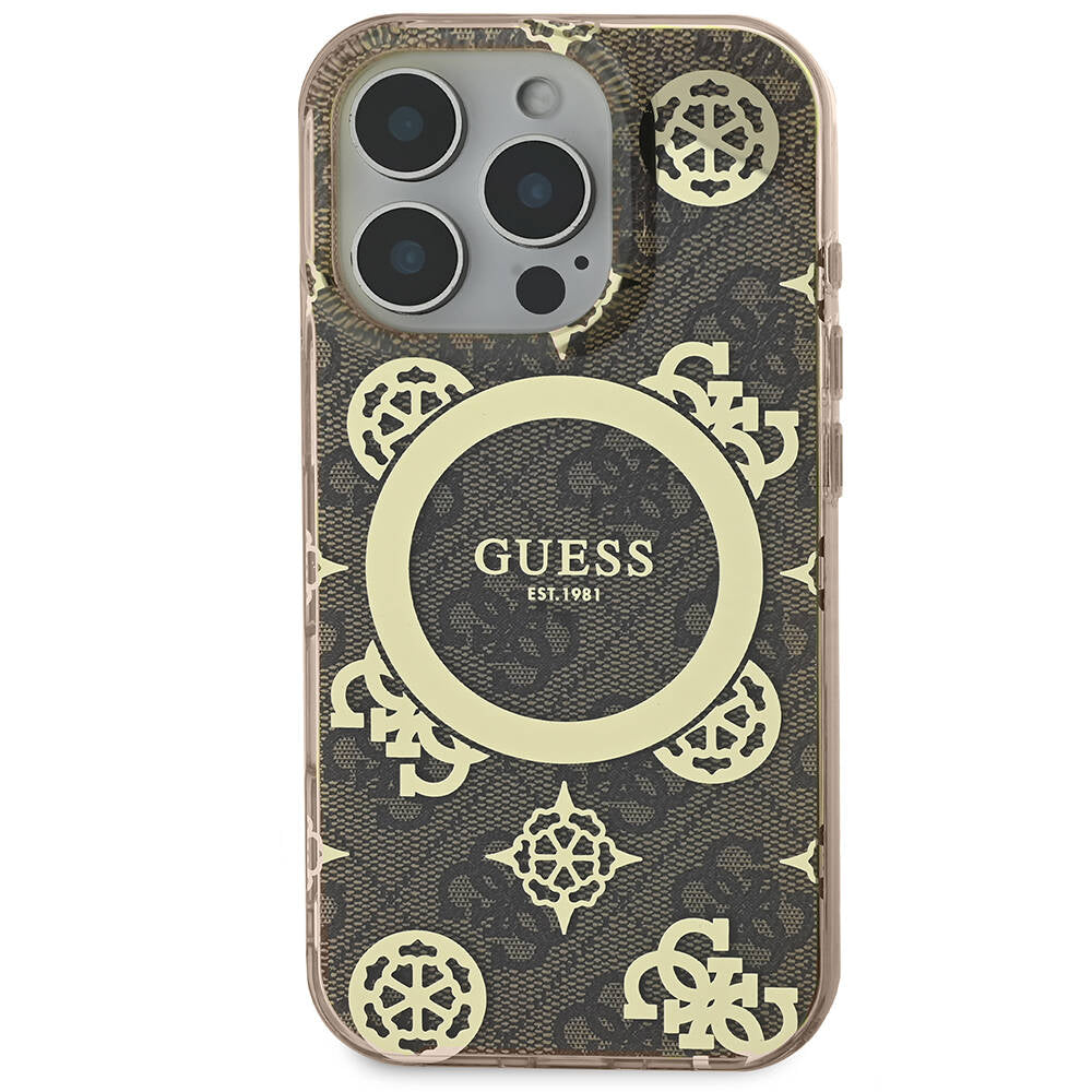 Guess iPhone 16 Pro Max Orjinal Lisanslı M-safe Şarj Özellikli IML Peony ve 4G Desenli Klasik Logolu Kılıf