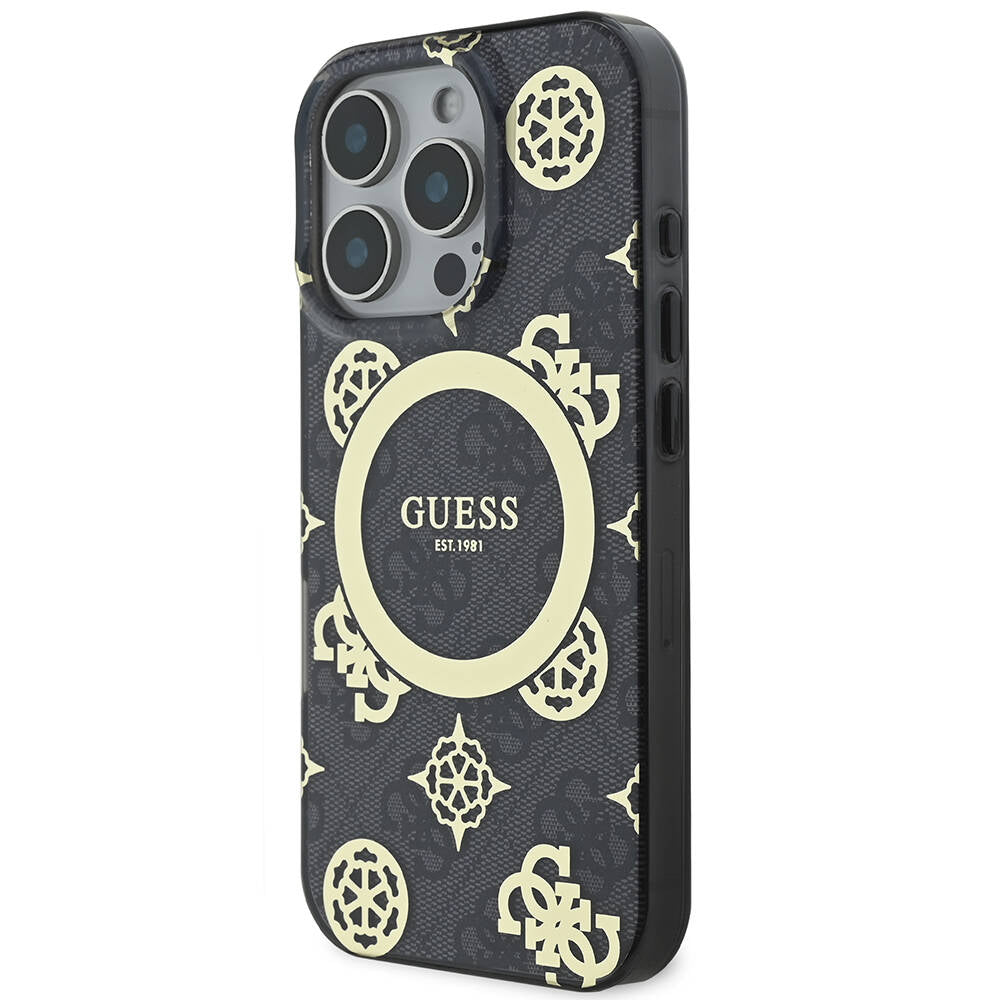 Guess iPhone 16 Pro Max Orjinal Lisanslı M-safe Şarj Özellikli IML Peony ve 4G Desenli Klasik Logolu Kılıf