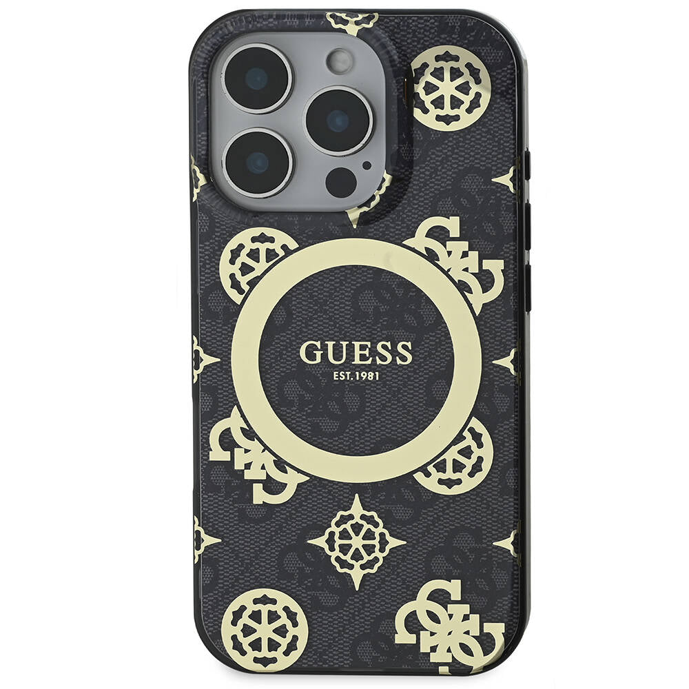 Guess iPhone 16 Pro Max Orjinal Lisanslı M-safe Şarj Özellikli IML Peony ve 4G Desenli Klasik Logolu Kılıf