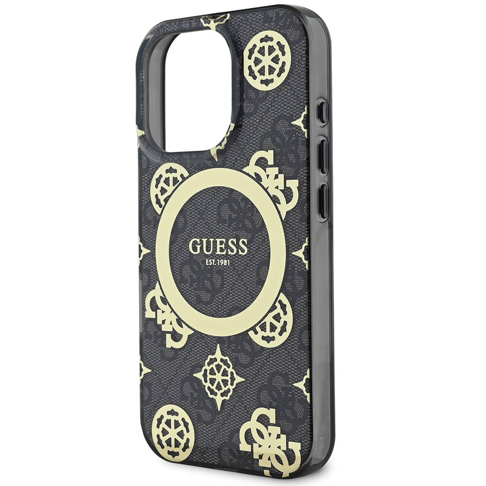 Guess iPhone 16 Pro Max Orjinal Lisanslı M-safe Şarj Özellikli IML Peony ve 4G Desenli Klasik Logolu Kılıf