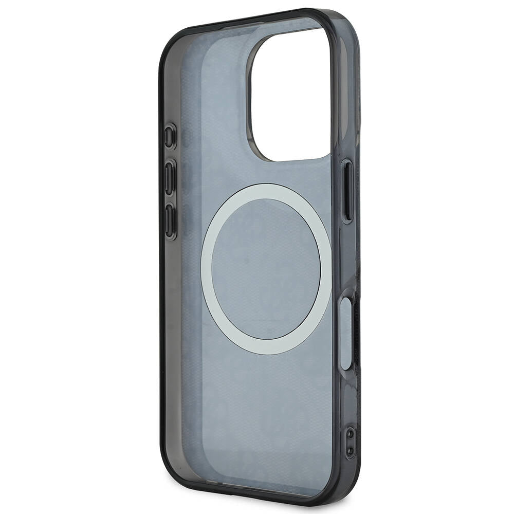 Guess iPhone 16 Pro Max Orjinal Lisanslı M-safe Şarj Özellikli IML Peony ve 4G Desenli Klasik Logolu Kılıf