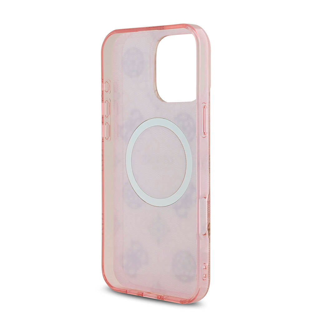 Guess iPhone 16 Pro Max Orjinal Lisanslı M-safe Şarj Özellikli IML Peony ve 4G Desenli Klasik Logolu Kılıf