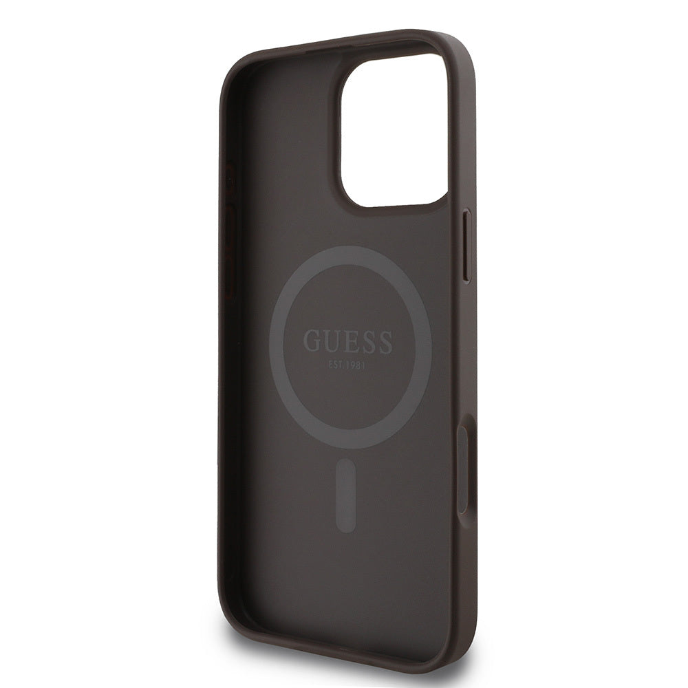 Guess iPhone 16 Pro Max Orjinal Lisanslı Magsafe Şarj Özellikli PU Deri Şerit Logo Dizaynlı Telefon Kılıfı - 21