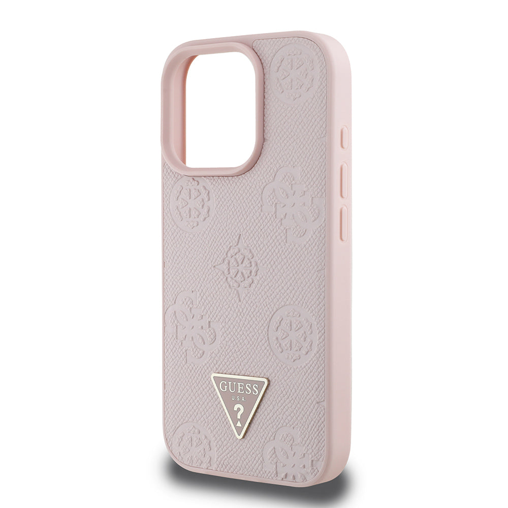 Guess iPhone 16 Pro Max Orjinal Lisanslı M-safe Şarj Özellikli Sıcak Baskılı Üçgen Logolu PU Deri Peony Kılıf