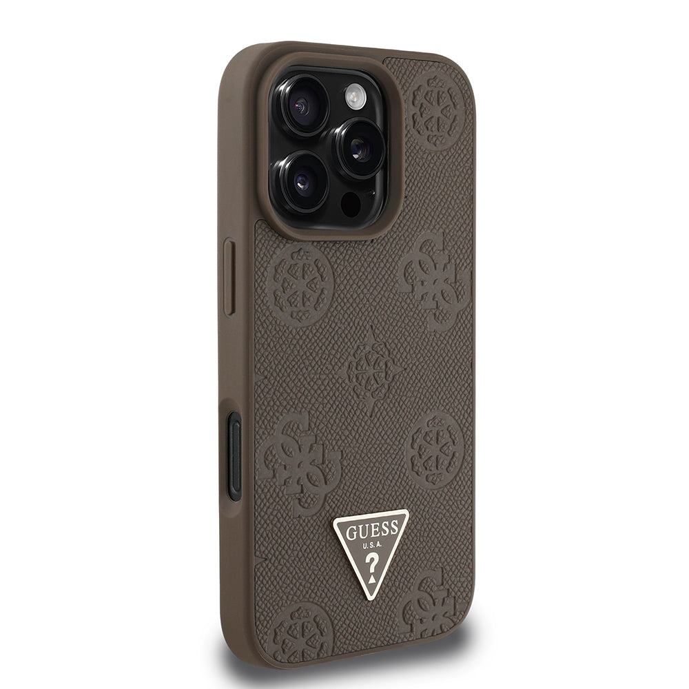 Guess iPhone 16 Pro Max Orjinal Lisanslı M-safe Şarj Özellikli Sıcak Baskılı Üçgen Logolu PU Deri Peony Kılıf