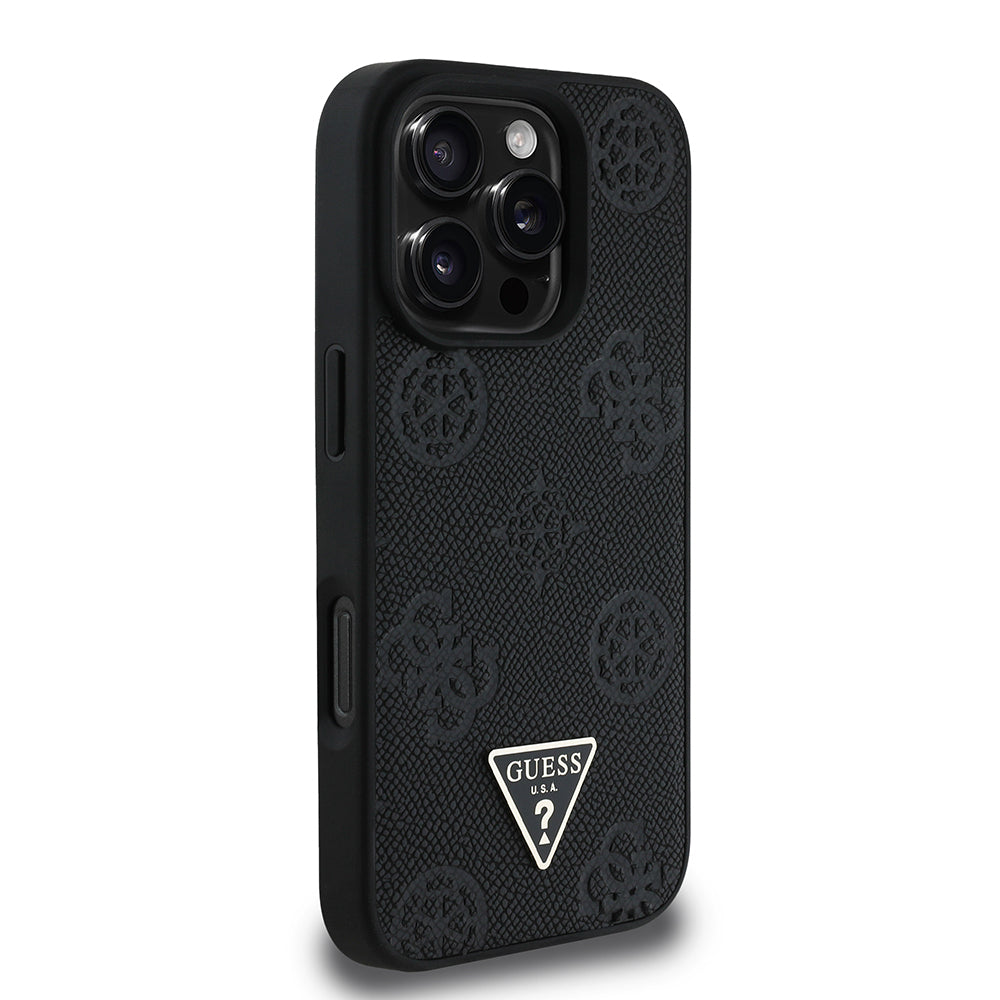 Guess iPhone 16 Pro Max Orjinal Lisanslı M-safe Şarj Özellikli Sıcak Baskılı Üçgen Logolu PU Deri Peony Kılıf