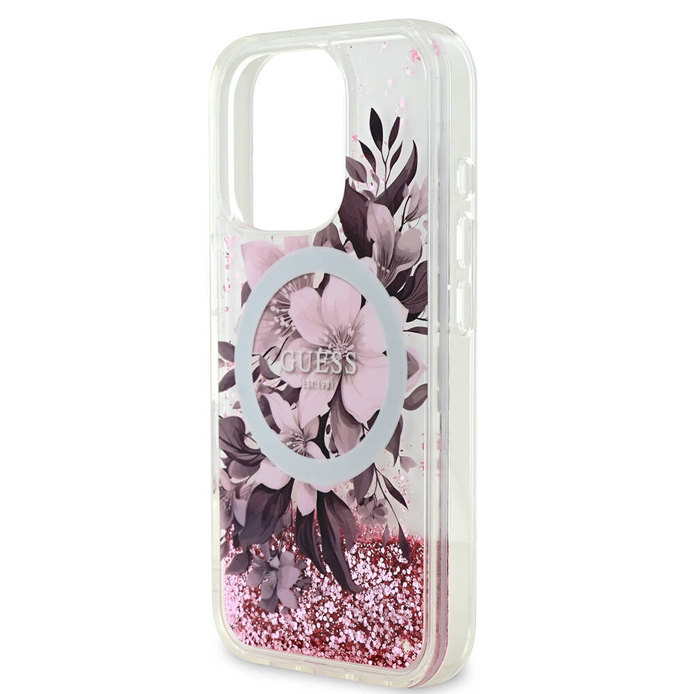 Guess iPhone 16 Pro Max Orjinal Lisanslı Magsafe Şarj Özellikli Sıvılı Simli Çiçek Desenli Telefon Kılıfı - 5