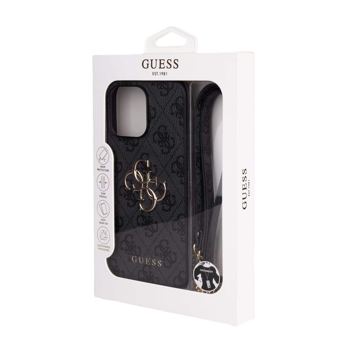Guess iPhone 16 Pro Max Orjinal Lisanslı PU Deri 4G Büyük Metal Logolu Çapraz Vücut Askılı Telefon Kılıfı