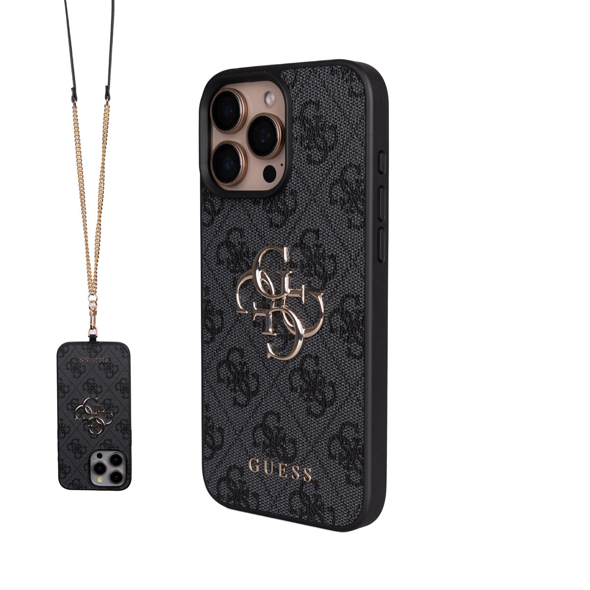 Guess iPhone 16 Pro Max Orjinal Lisanslı PU Deri 4G Büyük Metal Logolu Çapraz Vücut Askılı Telefon Kılıfı