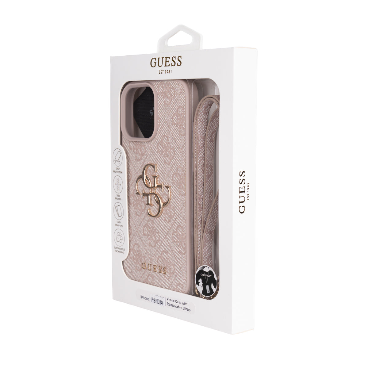 Guess iPhone 16 Pro Max Orjinal Lisanslı PU Deri 4G Büyük Metal Logolu Çapraz Vücut Askılı Telefon Kılıfı