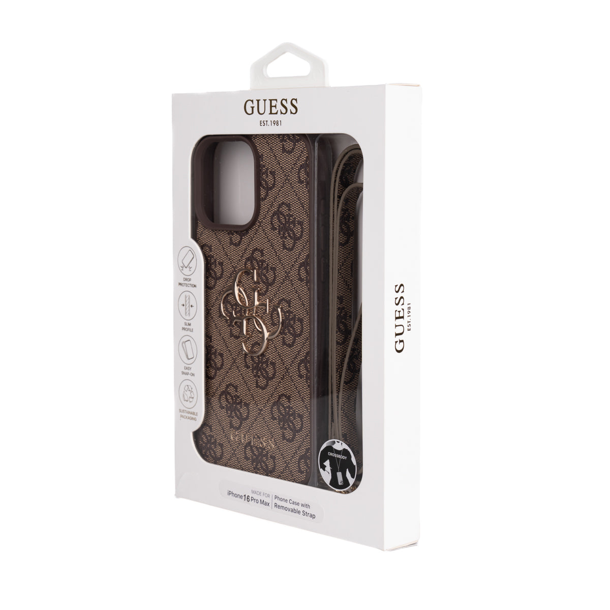 Guess iPhone 16 Pro Max Orjinal Lisanslı PU Deri 4G Büyük Metal Logolu Çapraz Vücut Askılı Telefon Kılıfı