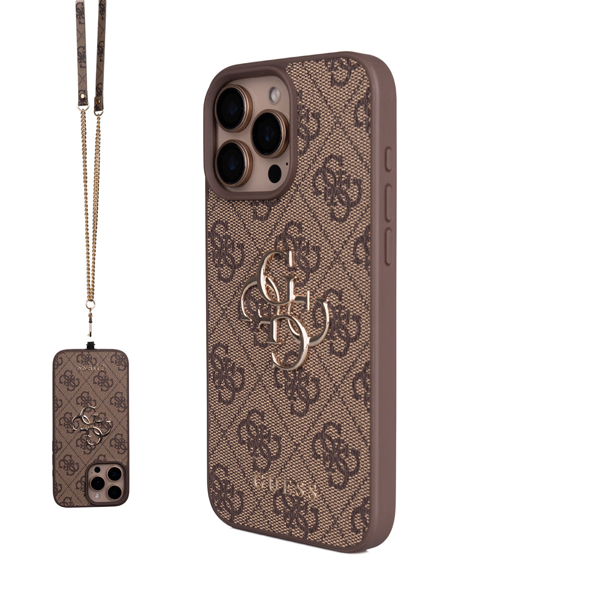 Guess iPhone 16 Pro Max Orjinal Lisanslı PU Deri 4G Büyük Metal Logolu Çapraz Vücut Askılı Telefon Kılıfı
