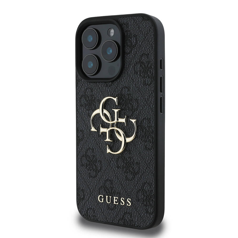 Guess iPhone 16 Pro Max Orjinal Lisanslı PU Deri 4G Desenli Metal Büyük 4G ve Yazı Logolu Telefon Kılıfı - 2