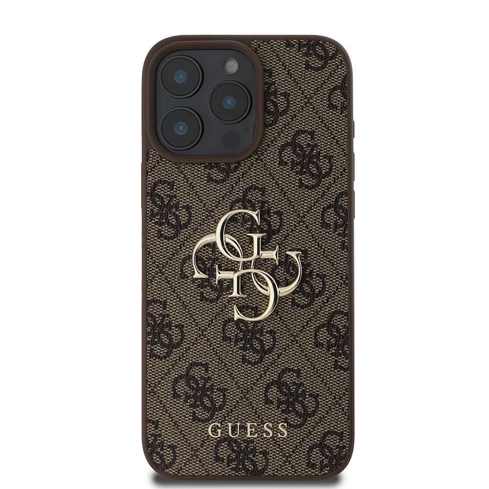 Guess iPhone 16 Pro Max Orjinal Lisanslı PU Deri 4G Desenli Metal Büyük 4G ve Yazı Logolu Telefon Kılıfı - 10