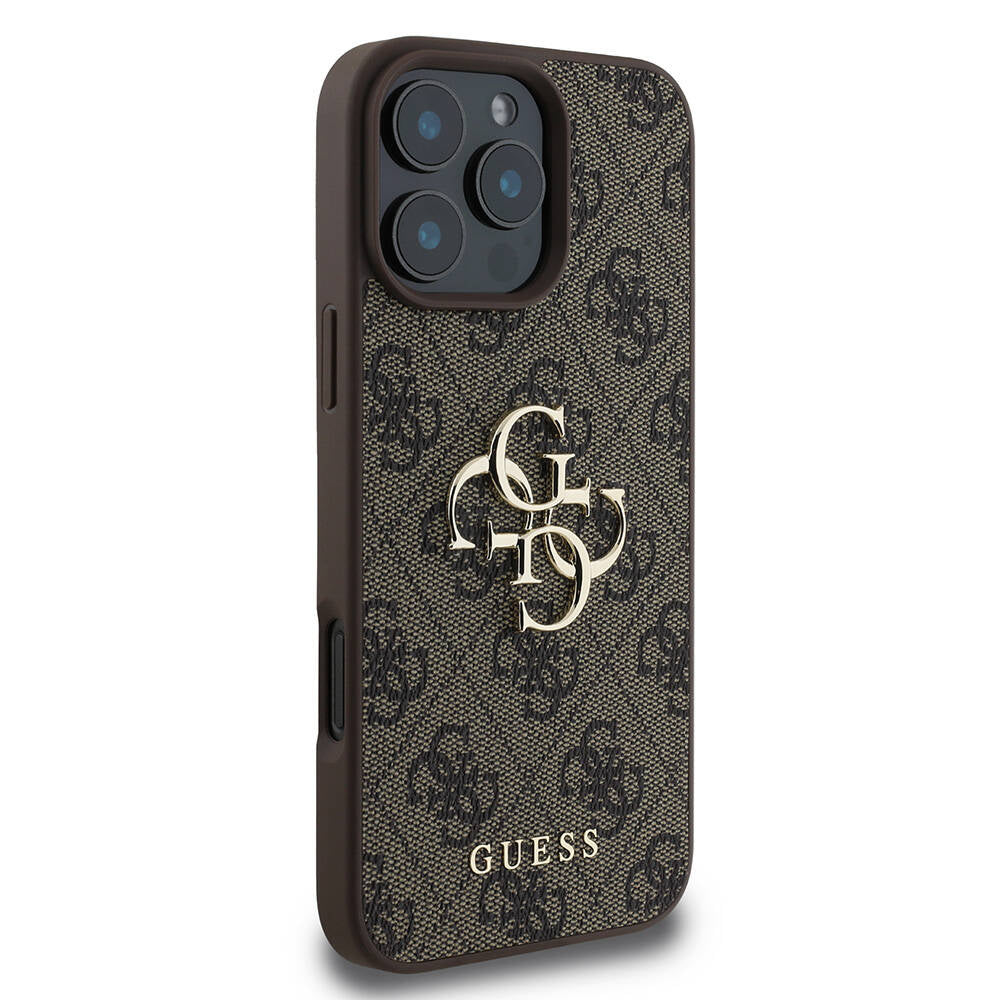 Guess iPhone 16 Pro Max Orjinal Lisanslı PU Deri 4G Desenli Metal Büyük 4G ve Yazı Logolu Telefon Kılıfı - 11