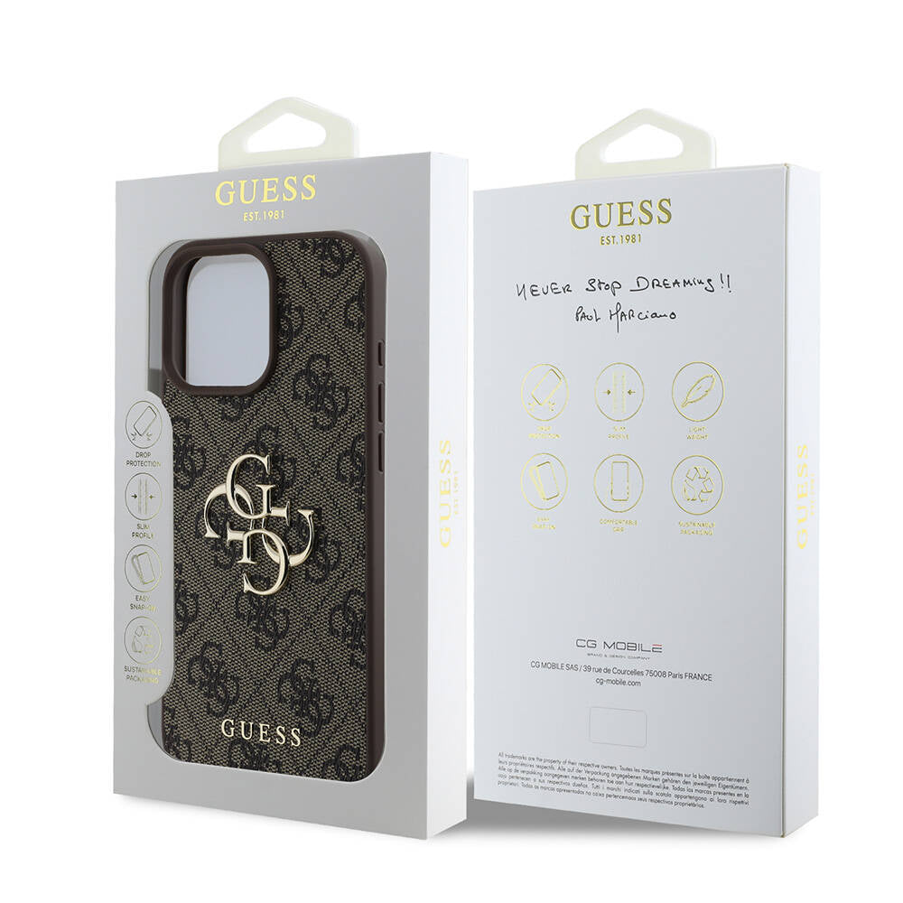 Guess iPhone 16 Pro Max Orjinal Lisanslı PU Deri 4G Desenli Metal Büyük 4G ve Yazı Logolu Telefon Kılıfı - 15