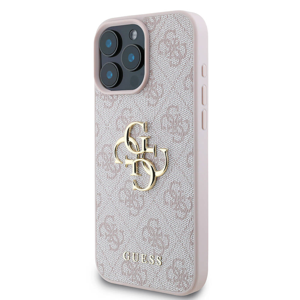 Guess iPhone 16 Pro Max Orjinal Lisanslı PU Deri 4G Desenli Metal Büyük 4G ve Yazı Logolu Telefon Kılıfı - 17