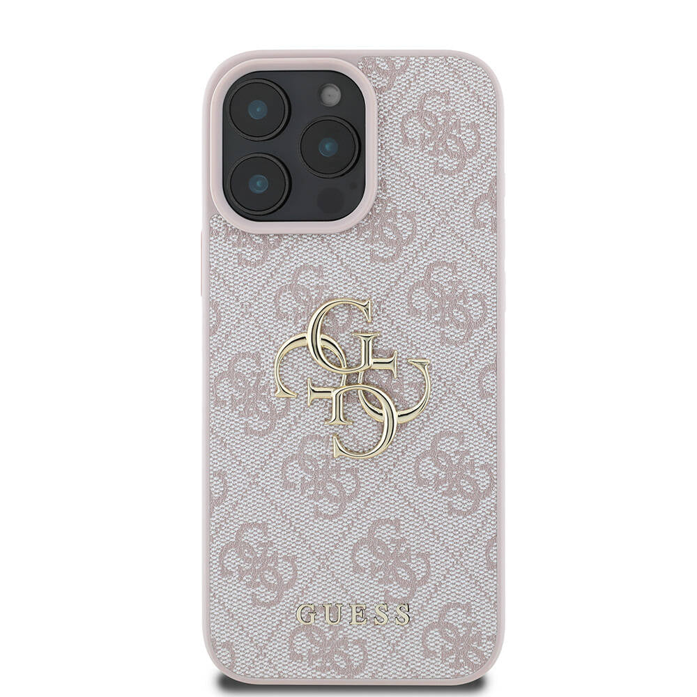Guess iPhone 16 Pro Max Orjinal Lisanslı PU Deri 4G Desenli Metal Büyük 4G ve Yazı Logolu Telefon Kılıfı - 18