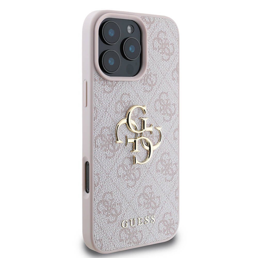 Guess iPhone 16 Pro Max Orjinal Lisanslı PU Deri 4G Desenli Metal Büyük 4G ve Yazı Logolu Telefon Kılıfı - 19