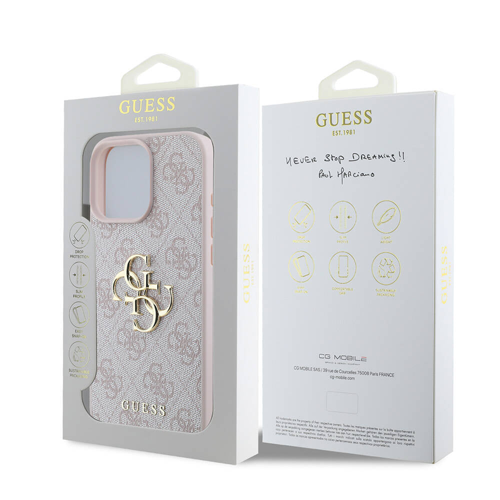Guess iPhone 16 Pro Max Orjinal Lisanslı PU Deri 4G Desenli Metal Büyük 4G ve Yazı Logolu Telefon Kılıfı - 23