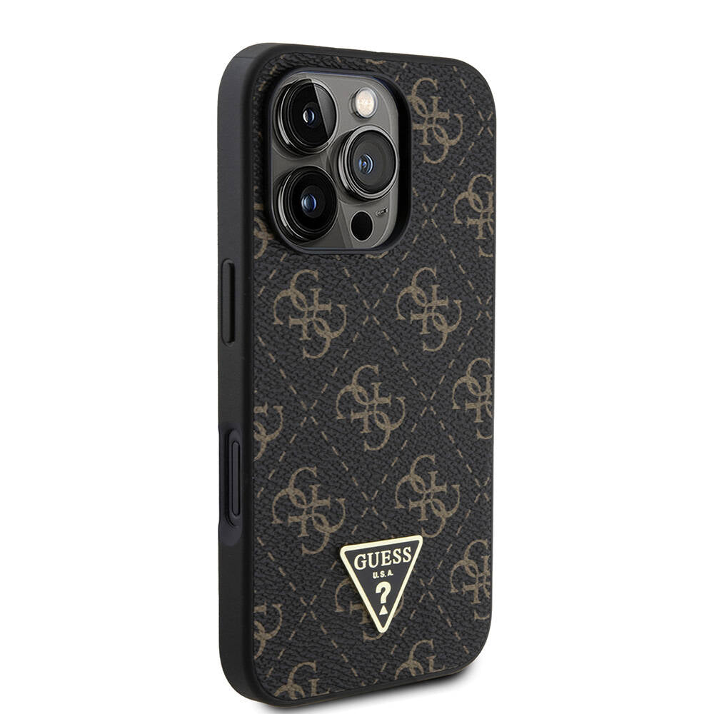 Guess iPhone 16 Pro Max Orjinal Lisanslı PU Deri 4G Desenli Üçgen Logolu Telefon Kılıfı - 4