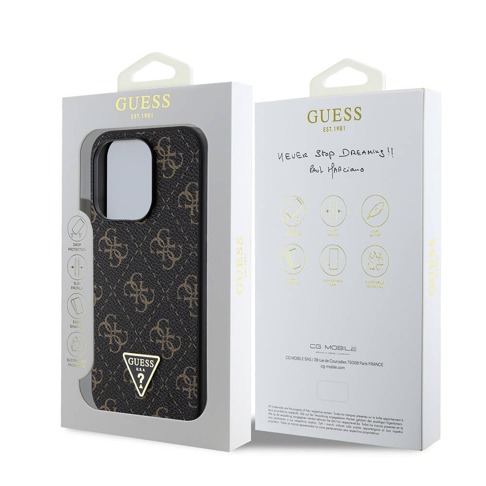 Guess iPhone 16 Pro Max Orjinal Lisanslı PU Deri 4G Desenli Üçgen Logolu Telefon Kılıfı - 8