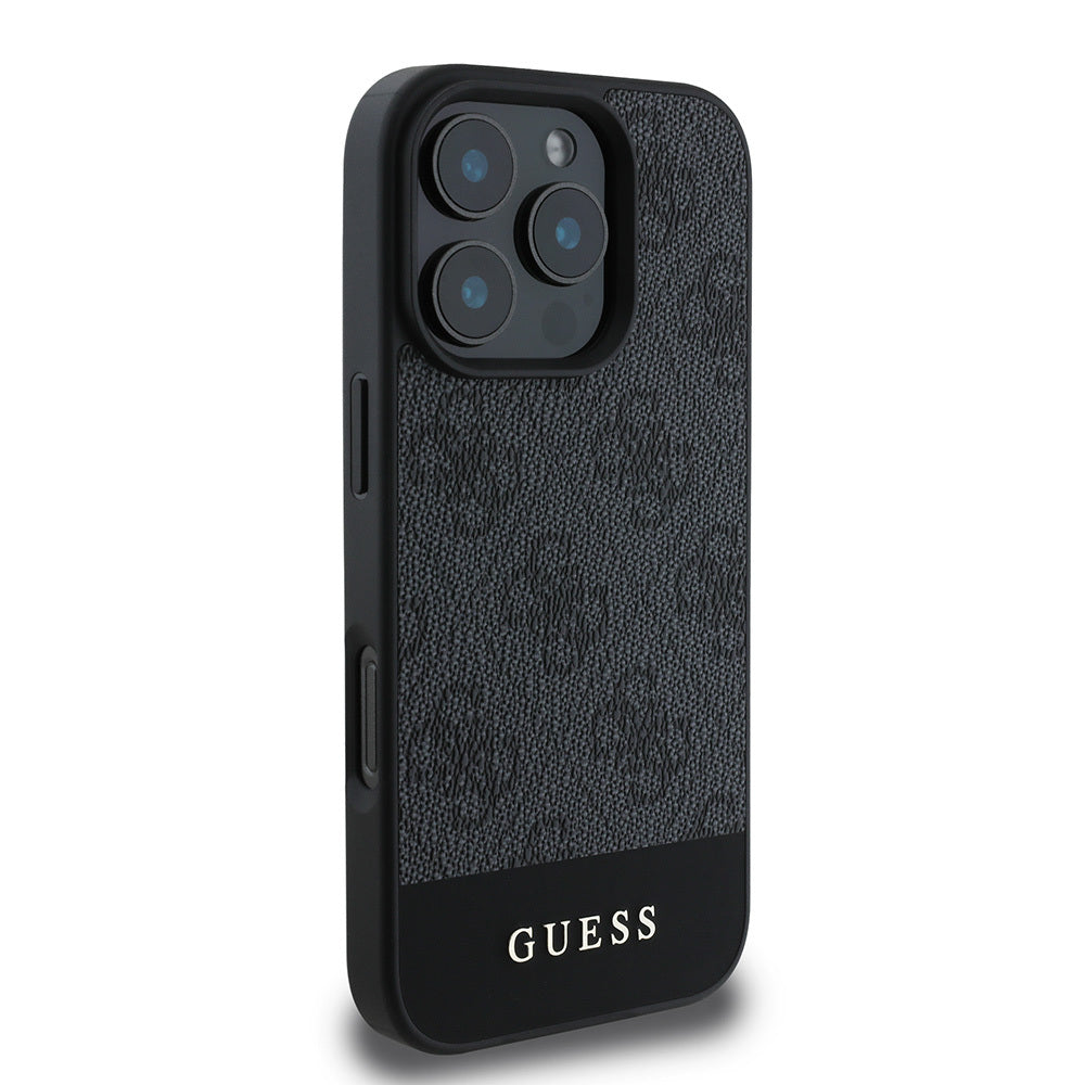 Guess iPhone 16 Pro Max Orjinal Lisanslı PU Deri Şerit Logo Dizaynlı Telefon Kılıfı