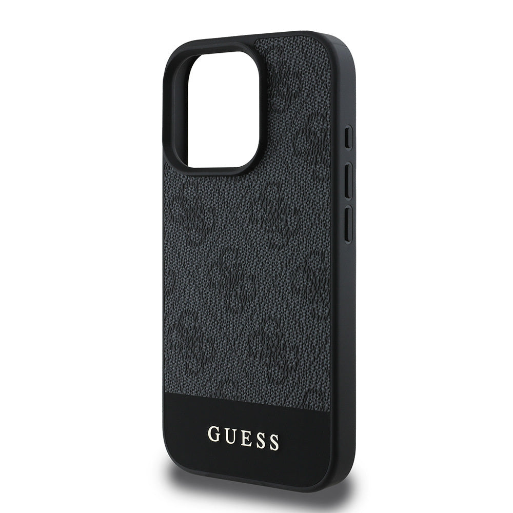 Guess iPhone 16 Pro Max Orjinal Lisanslı PU Deri Şerit Logo Dizaynlı Telefon Kılıfı