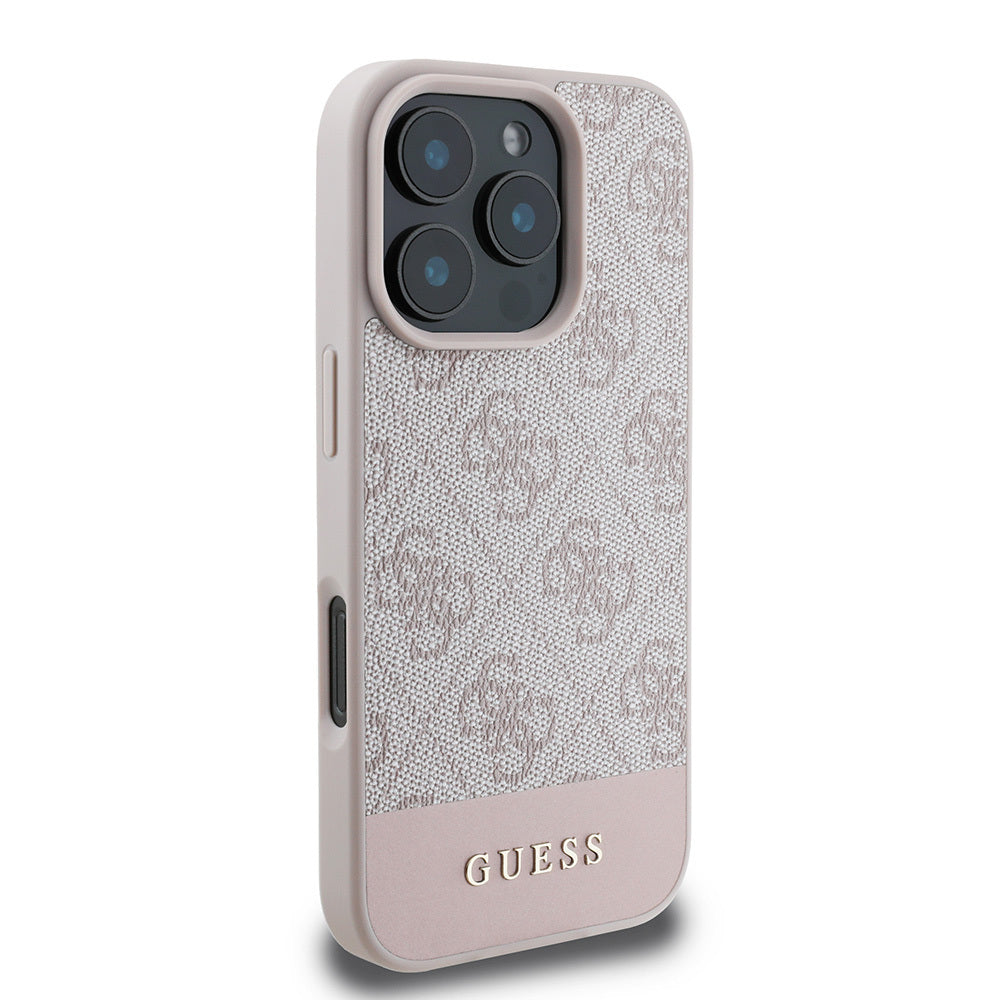Guess iPhone 16 Pro Max Orjinal Lisanslı PU Deri Şerit Logo Dizaynlı Telefon Kılıfı
