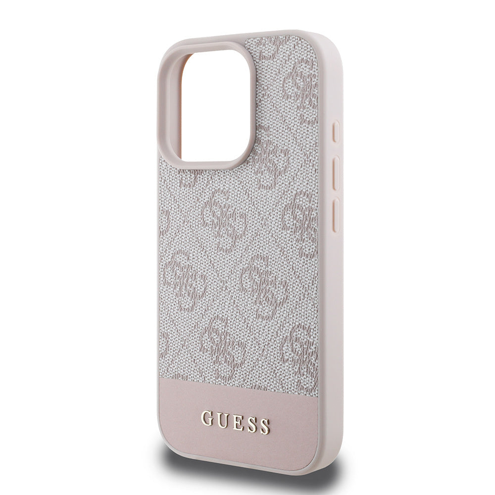 Guess iPhone 16 Pro Max Orjinal Lisanslı PU Deri Şerit Logo Dizaynlı Telefon Kılıfı