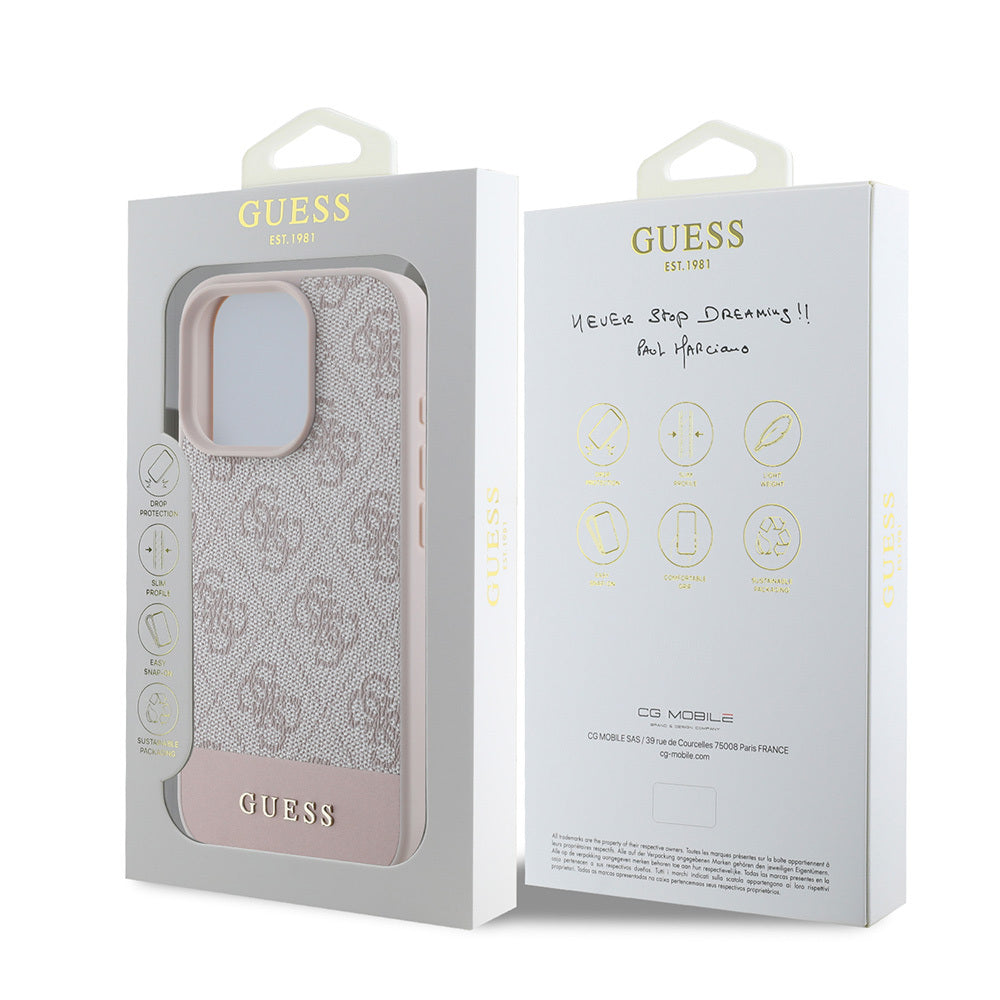 Guess iPhone 16 Pro Max Orjinal Lisanslı PU Deri Şerit Logo Dizaynlı Telefon Kılıfı