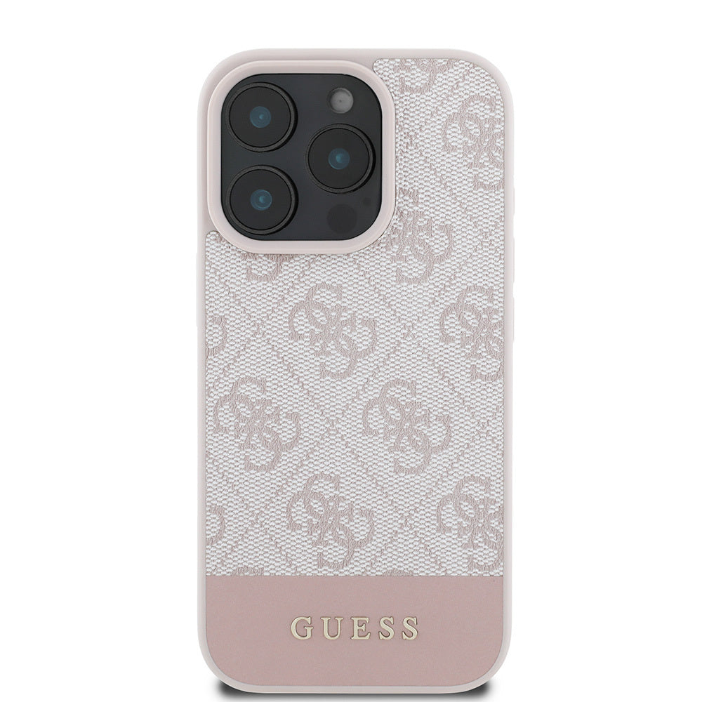 Guess iPhone 16 Pro Max Orjinal Lisanslı PU Deri Şerit Logo Dizaynlı Telefon Kılıfı
