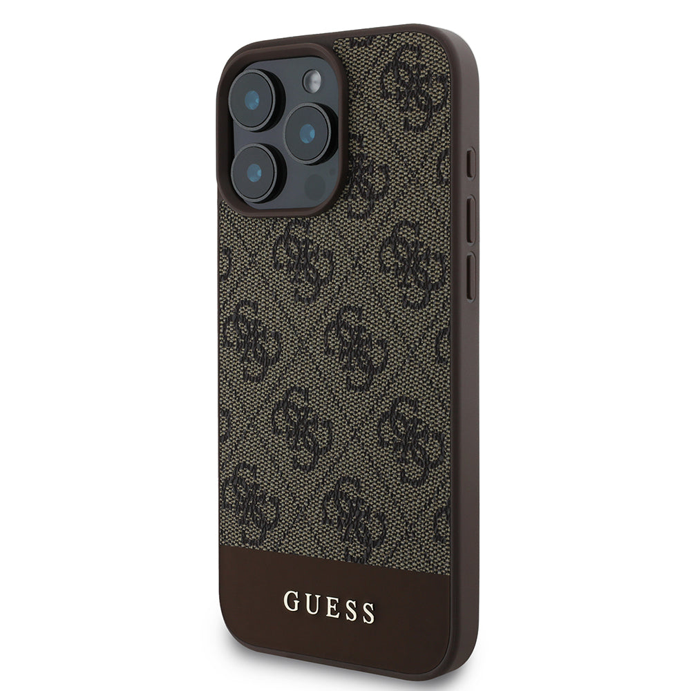 Guess iPhone 16 Pro Max Orjinal Lisanslı PU Deri Şerit Logo Dizaynlı Telefon Kılıfı