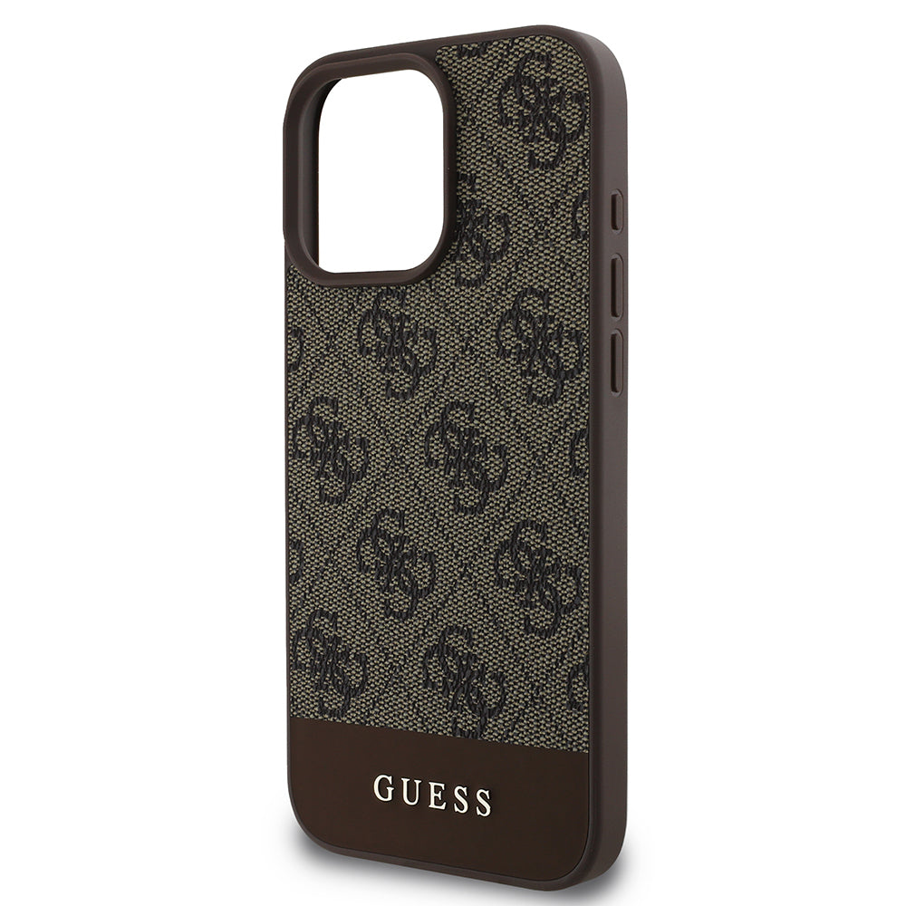 Guess iPhone 16 Pro Max Orjinal Lisanslı PU Deri Şerit Logo Dizaynlı Telefon Kılıfı