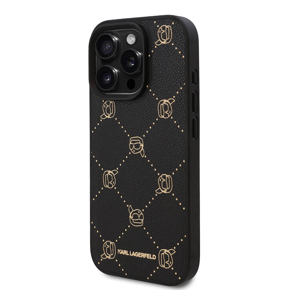 Karl Lagerfeld iPhone 16 Pro Max Orjinal Lisanslı Magsafe Şarj Özellikli PU Deri Karl Heads Desenli Klasik Logolu Telefon Kılıfı-2
