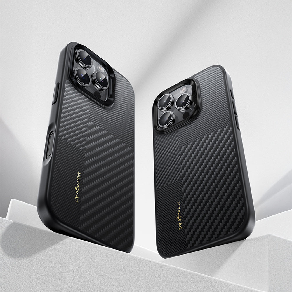 Benks Hybrid ArmorPro Montage iPhone 16 Pro Max Karbon Fiber M-safe Şarj Özellikli Kamera Kontrol Butonlu Kevlar Kılıf