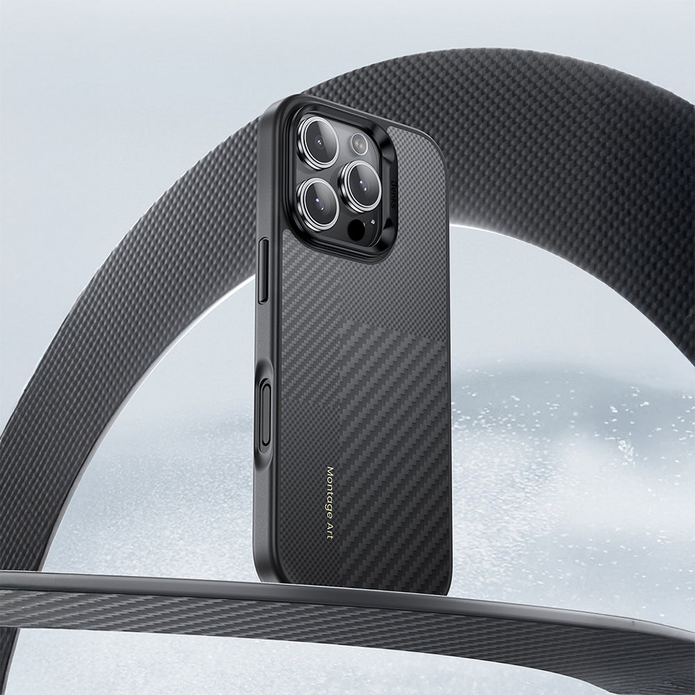 Benks Hybrid ArmorPro Montage iPhone 16 Pro Max Karbon Fiber M-safe Şarj Özellikli Kamera Kontrol Butonlu Kevlar Kılıf