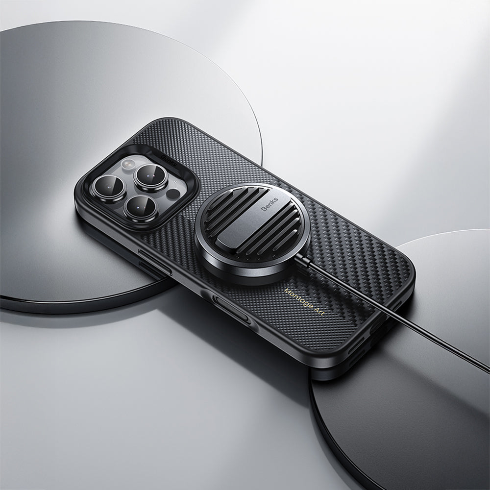 Benks Hybrid ArmorPro Montage iPhone 16 Pro Max Karbon Fiber M-safe Şarj Özellikli Kamera Kontrol Butonlu Kevlar Kılıf