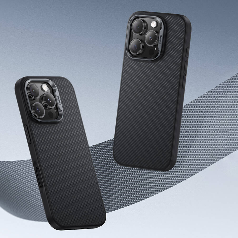 Benks Hybrid ArmorPro 600D iPhone 16 Pro Max Karbon Fiber M-safe Şarj Özellikli Kevlar Kılıf