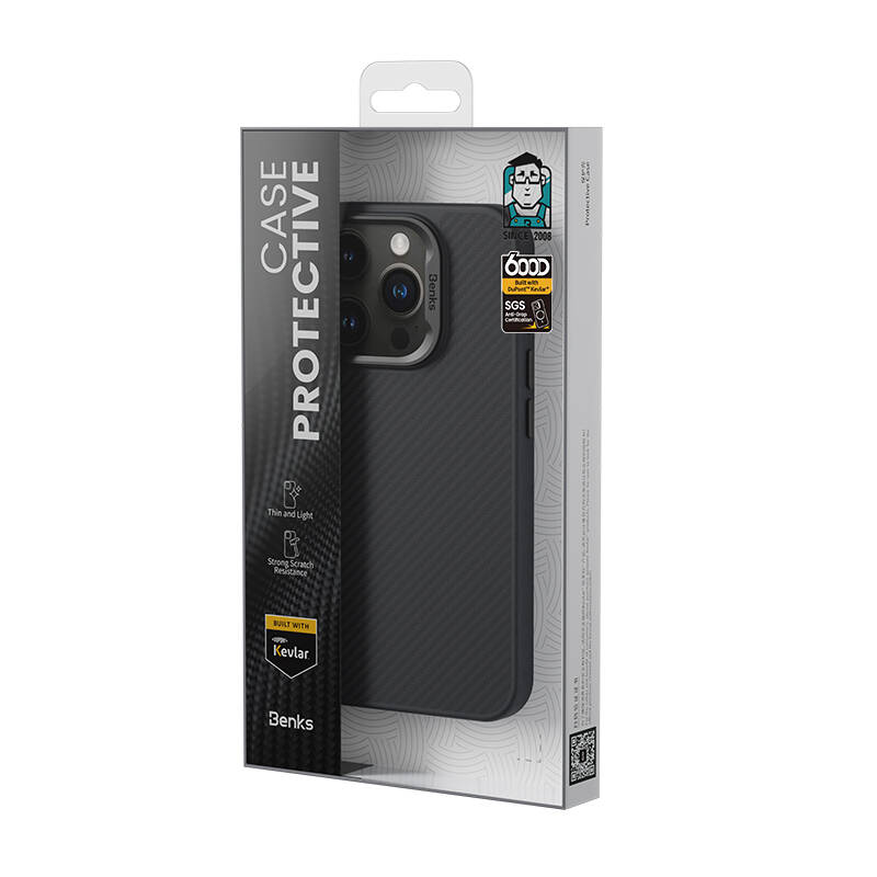 Benks Hybrid ArmorPro 600D iPhone 16 Pro Max Karbon Fiber M-safe Şarj Özellikli Kevlar Kılıf