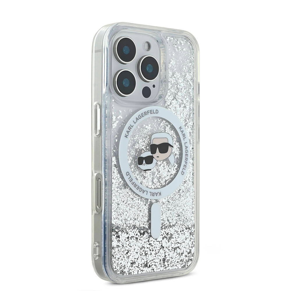 Karl Lagerfeld iPhone 16 Pro Max Orjinal Lisanslı Magsafe Şarj Özellikli Sıvılı Simli KC Heads Telefon Kılıfı - 3
