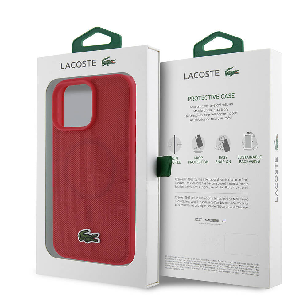 Lacoste iPhone 16 Pro Max Orjinal Lisanslı PU Pike Desenli Arka Yüzey İkonik Timsah Dokuma Logolu Kılıf
